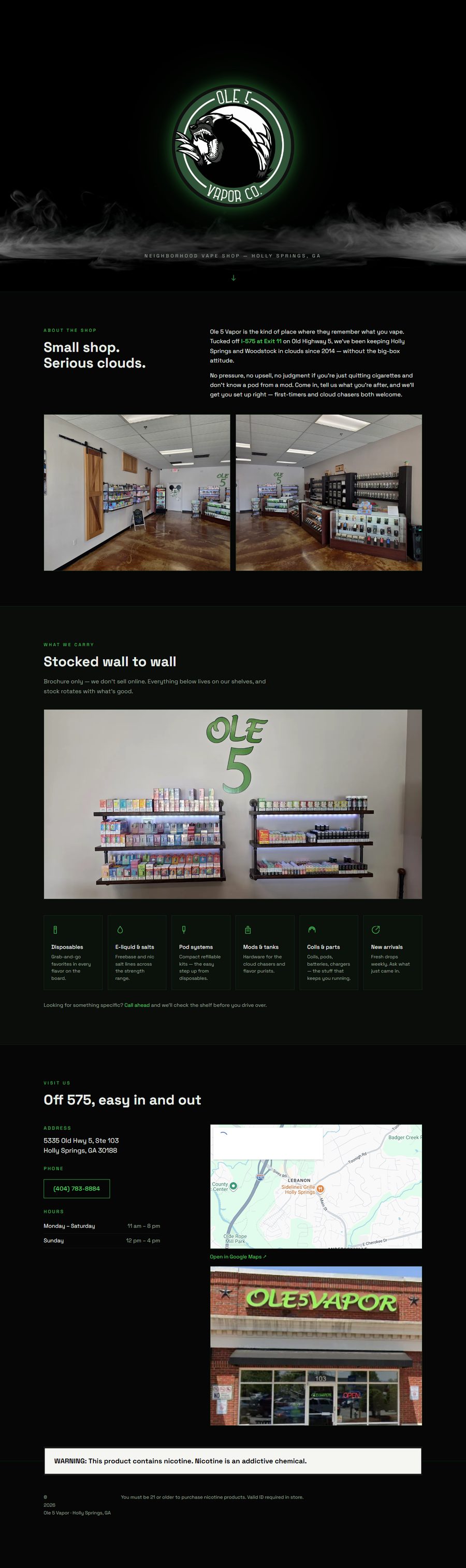 Ole 5 Vapor website